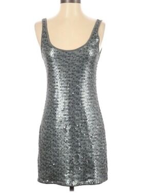 Express Silver Sequin Scoop Neck Mini Dress